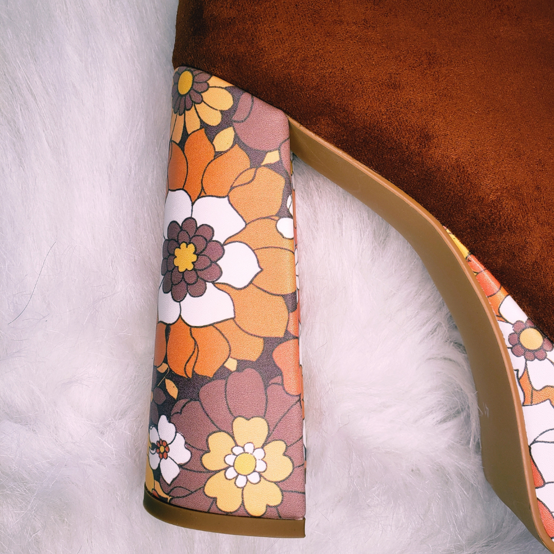 Suede Floral Platform Boots