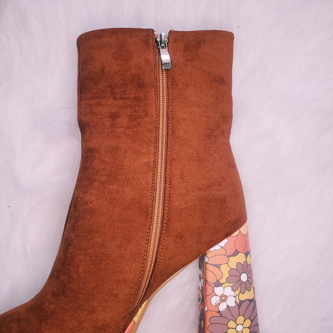 Suede Floral Platform Boots