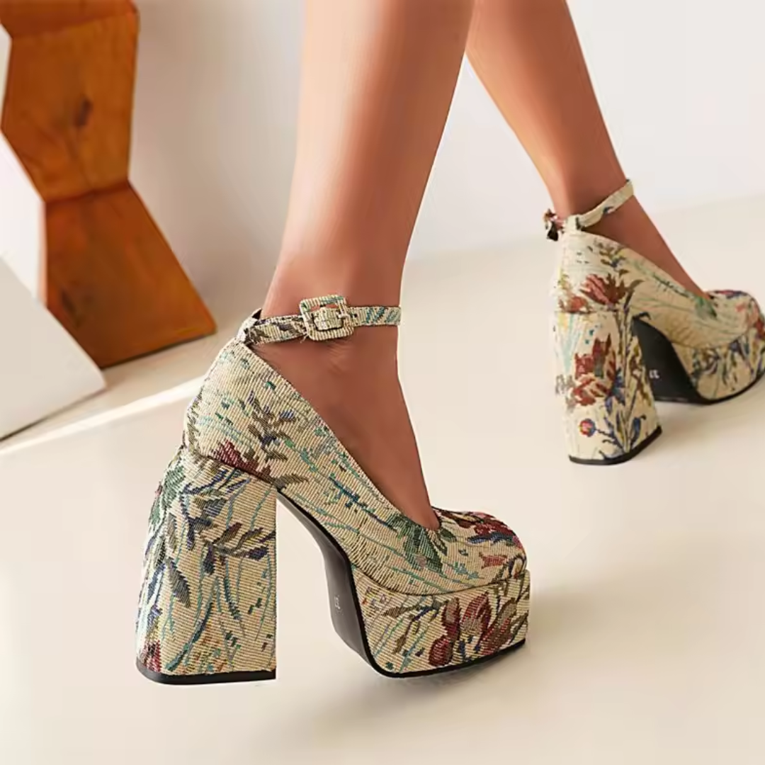 Vintage Floral Platform Heels Tapestry
