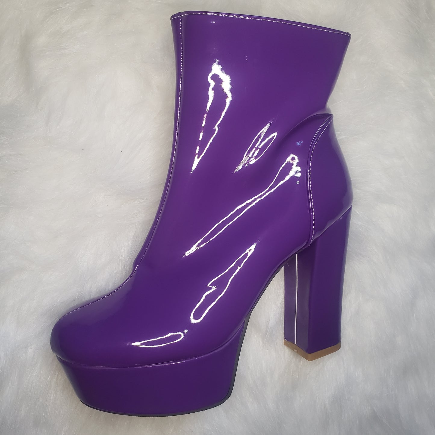 Purple Platform Patent Leather Ankle Go-go Boots
