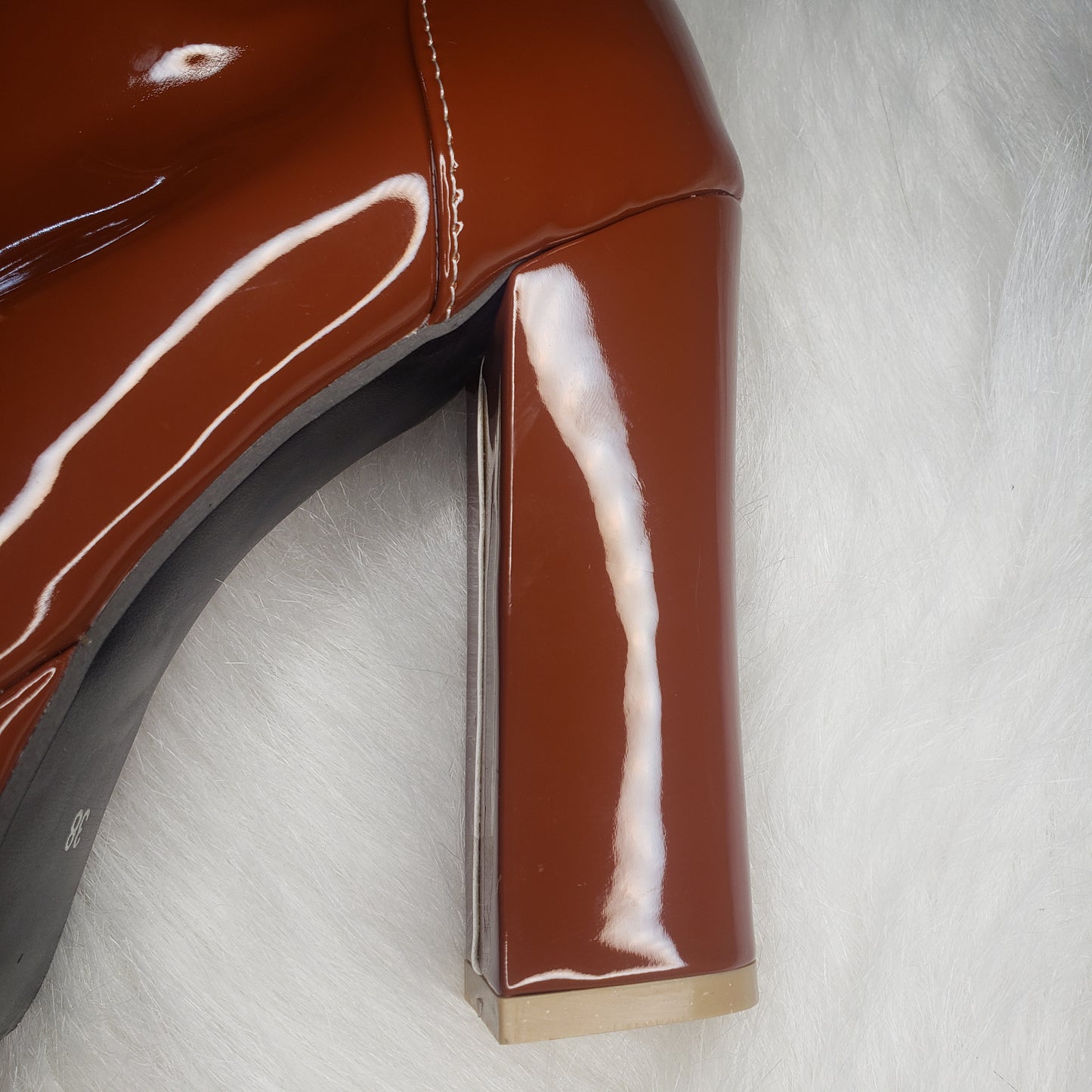 Brown Platform Patent Leather Ankle Go-go Boots (Personalized)