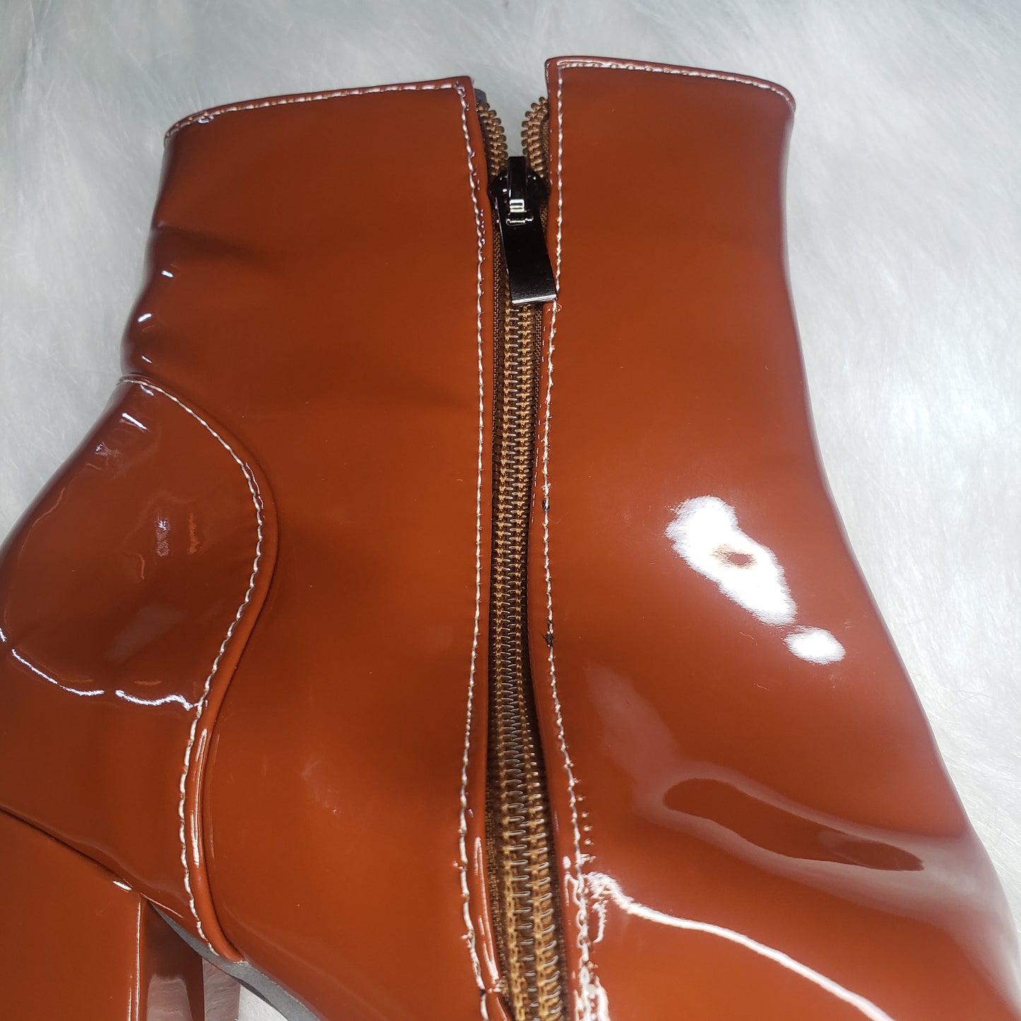 Brown Platform Patent Leather Ankle Go-go Boots