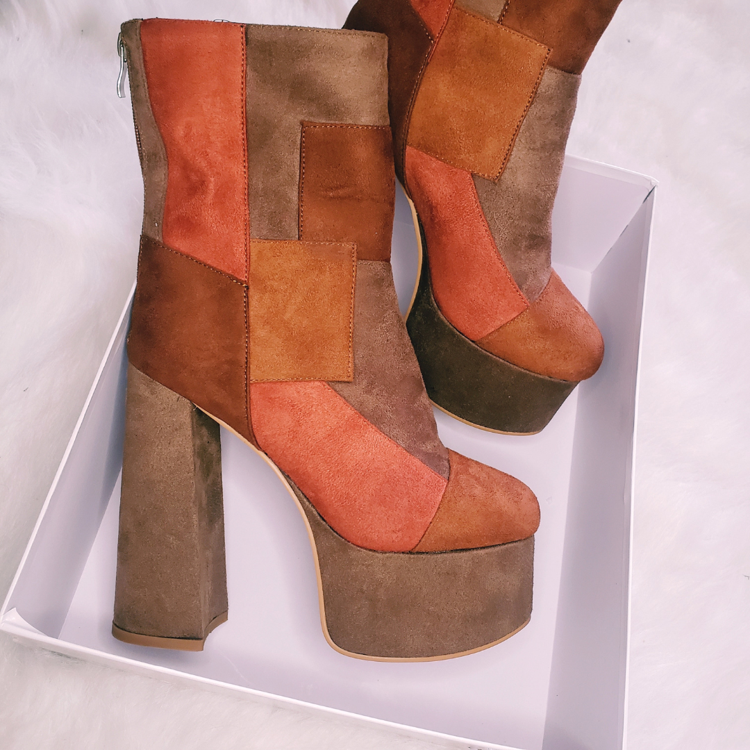 Yasmin Suede Patchwork Platform Boots