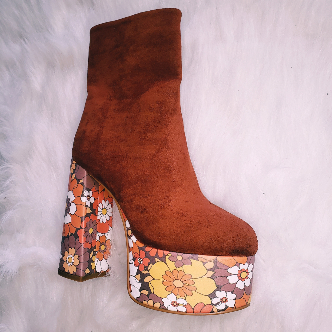 Suede Floral Platform Boots