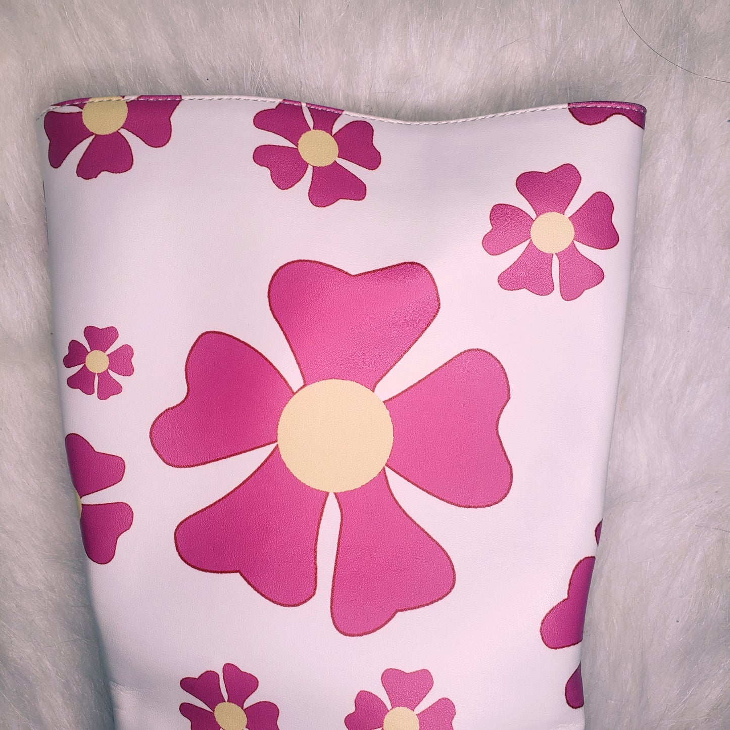 White Platform Gogo Boots with pink 70's flowers