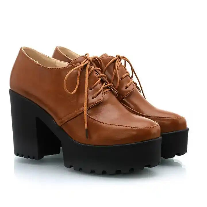 Brown Lace up Platform Oxford Heels