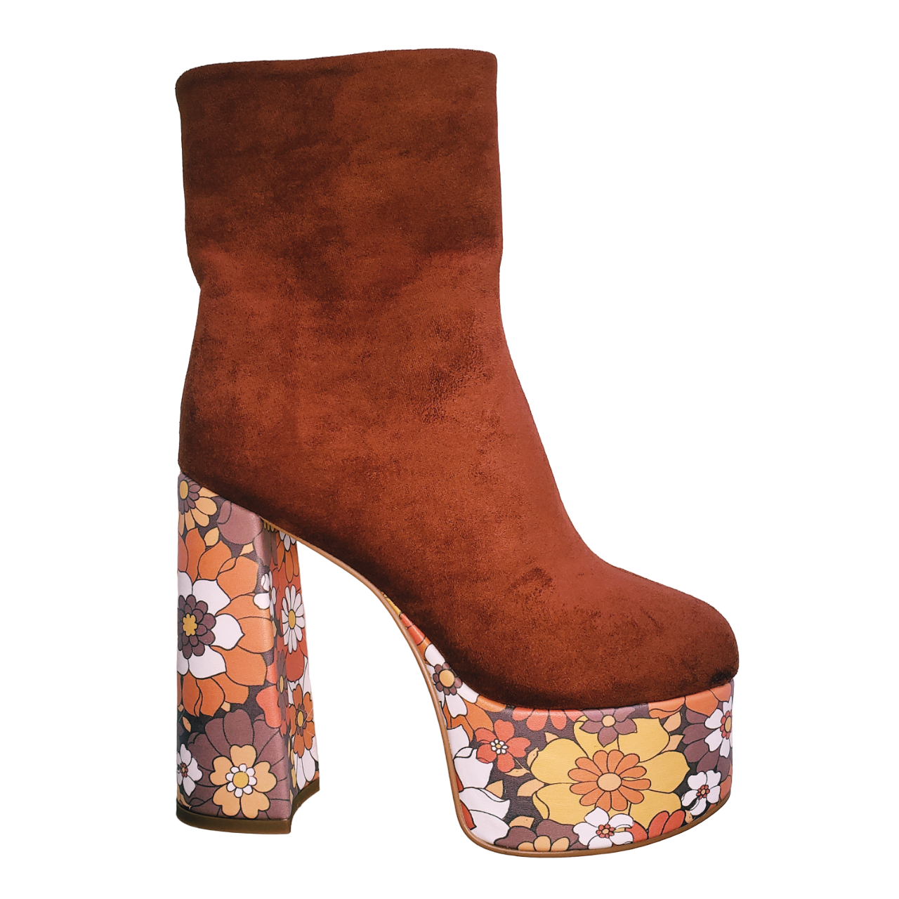 Suede Floral Platform Boots