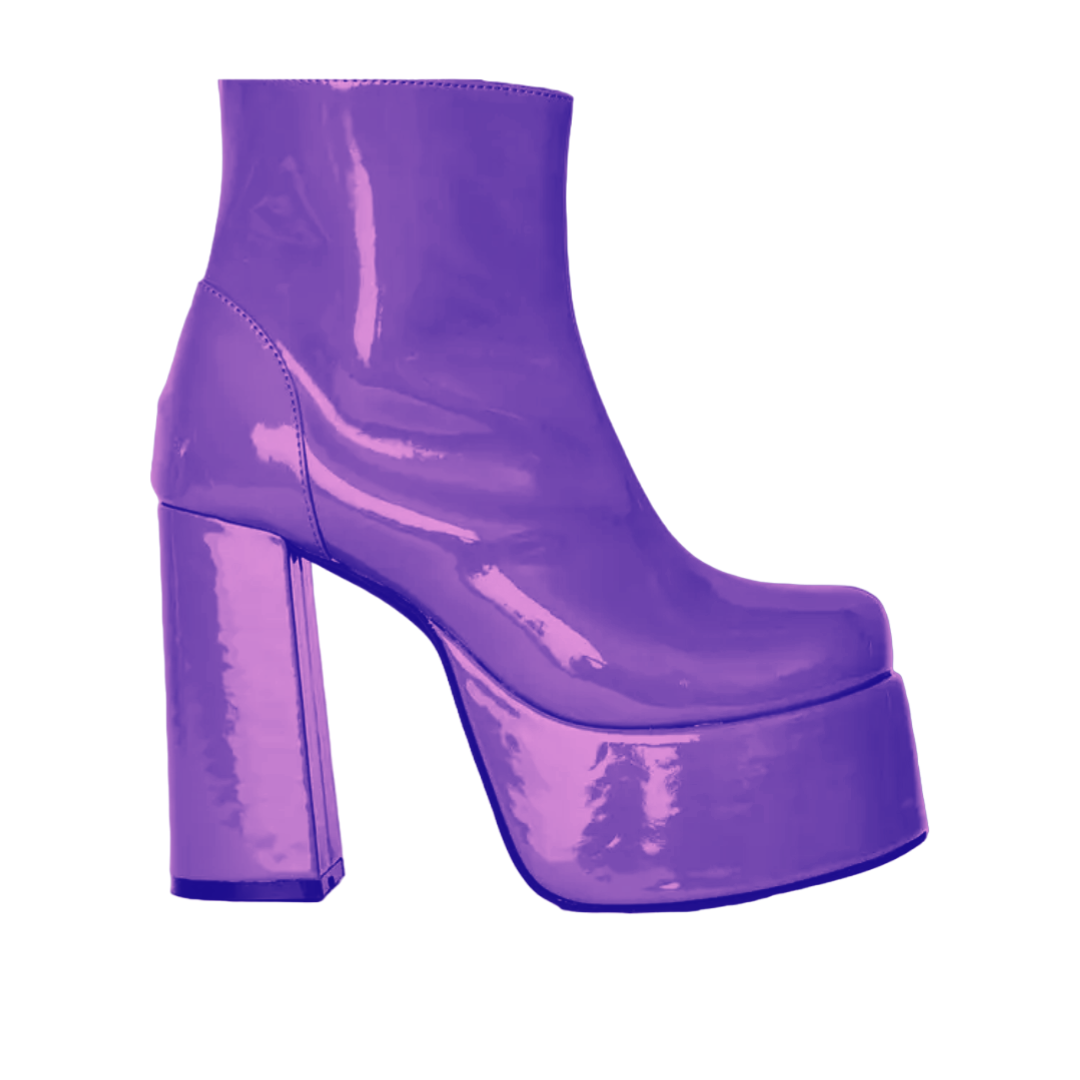 Purple Platform Patent Leather Ankle Go go Boots