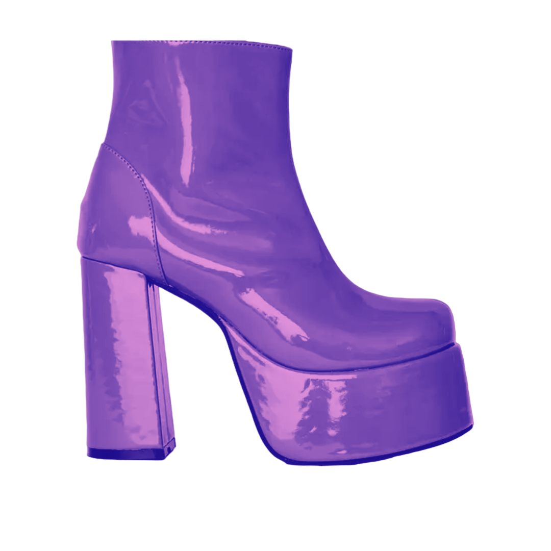 Purple Platform Patent Leather Ankle Go-go Boots