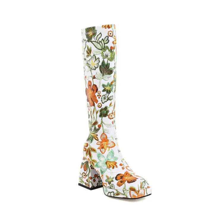 Viral Flower Power gogo boots, knee high boots with floral print