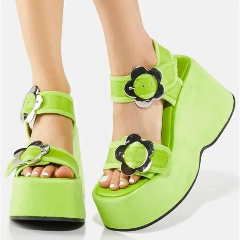 Ezra Black Flower Platform Sandals
