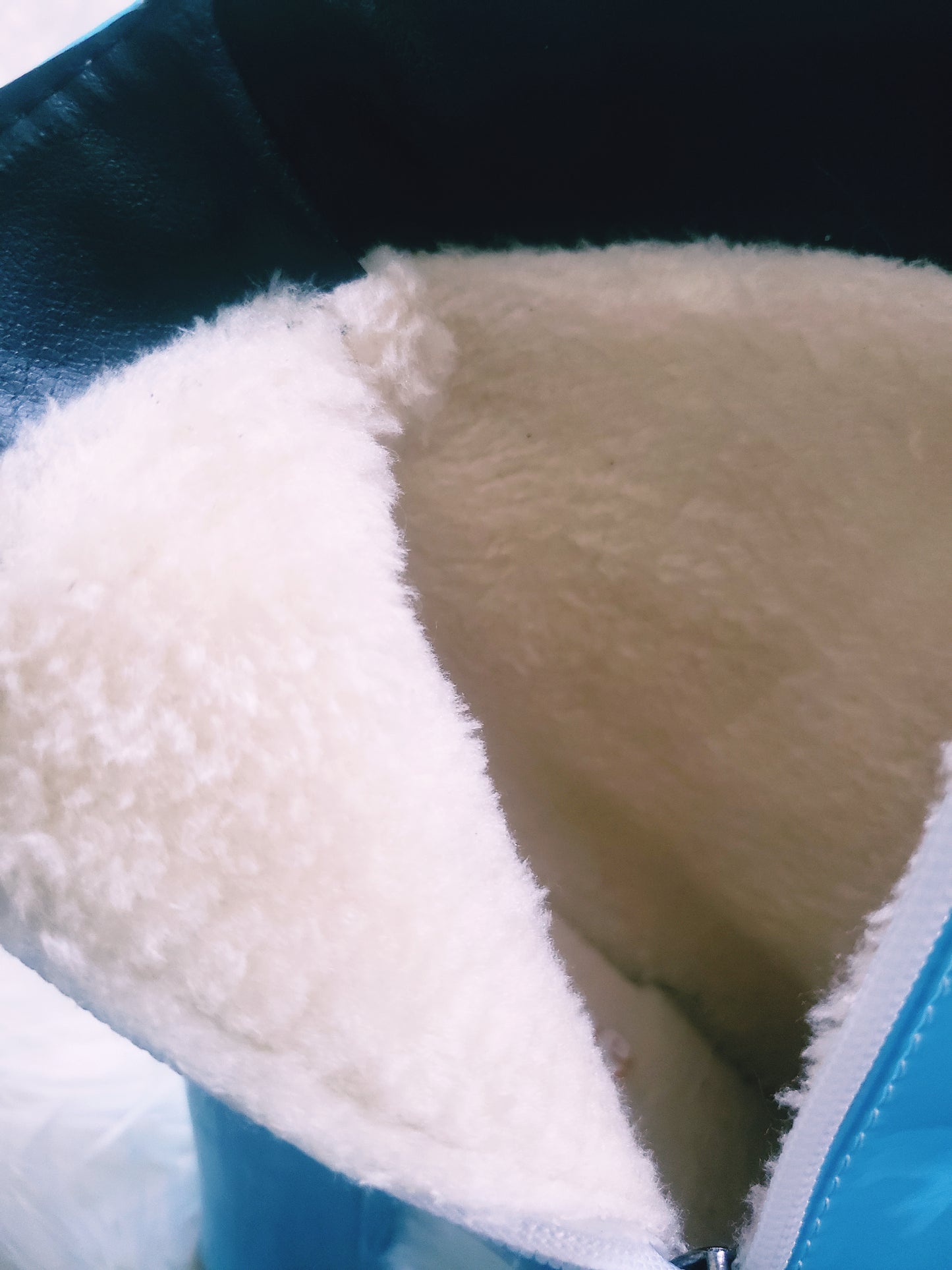 Faux fur inner lining inside our platform gogo boots.