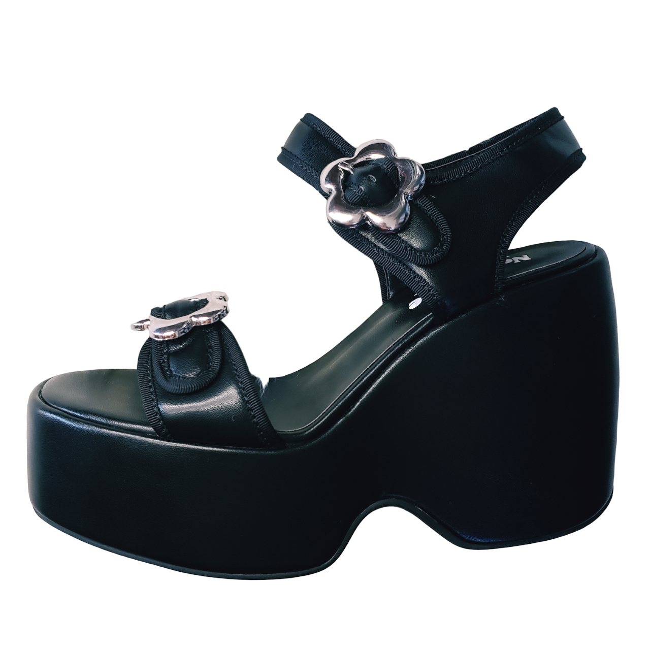 Ezra Black Flower Platform Sandals Nectarine Dreams LLC