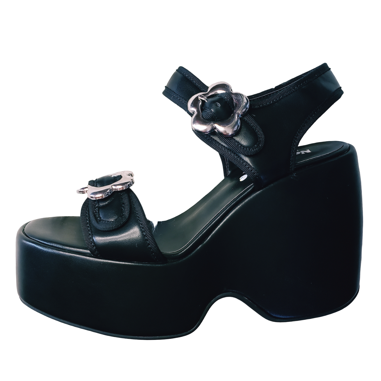 Ezra Black Flower Platform Sandals