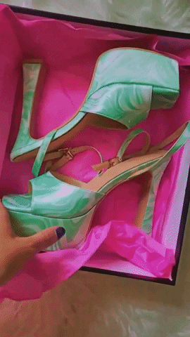 Green Satin Swirl Platform Heels