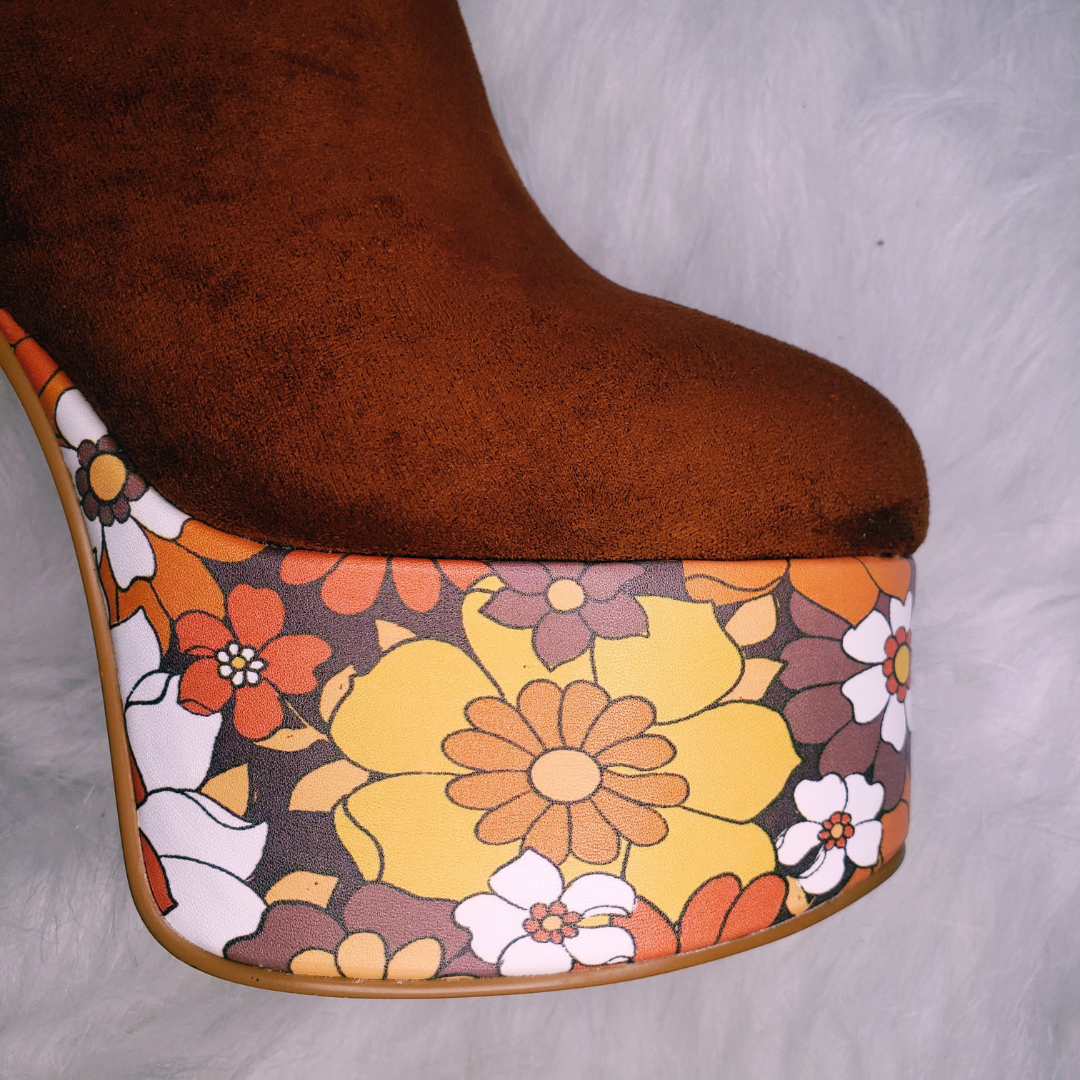 Suede Floral Platform Boots