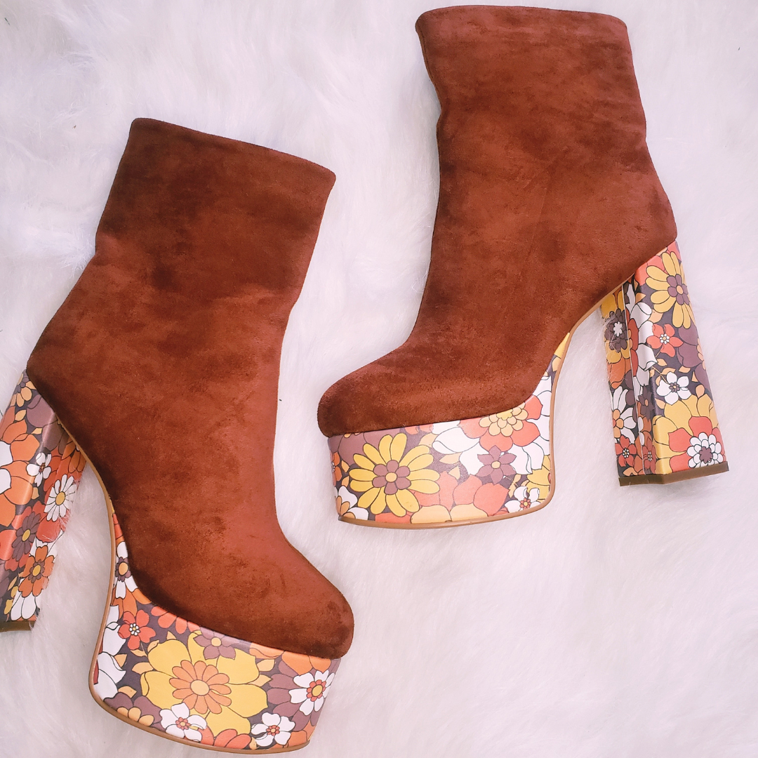 Suede Floral Platform Boots Nectarine Dreams LLC
