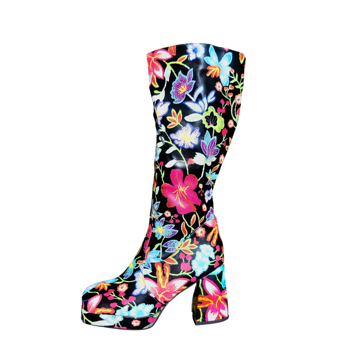 Black Flower Power Knee High Boots (Made to Order)