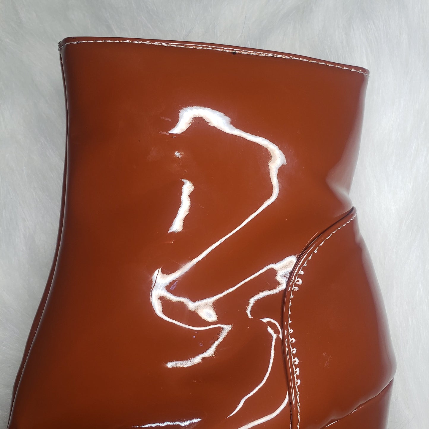 Brown Platform Patent Leather Ankle Go-go Boots
