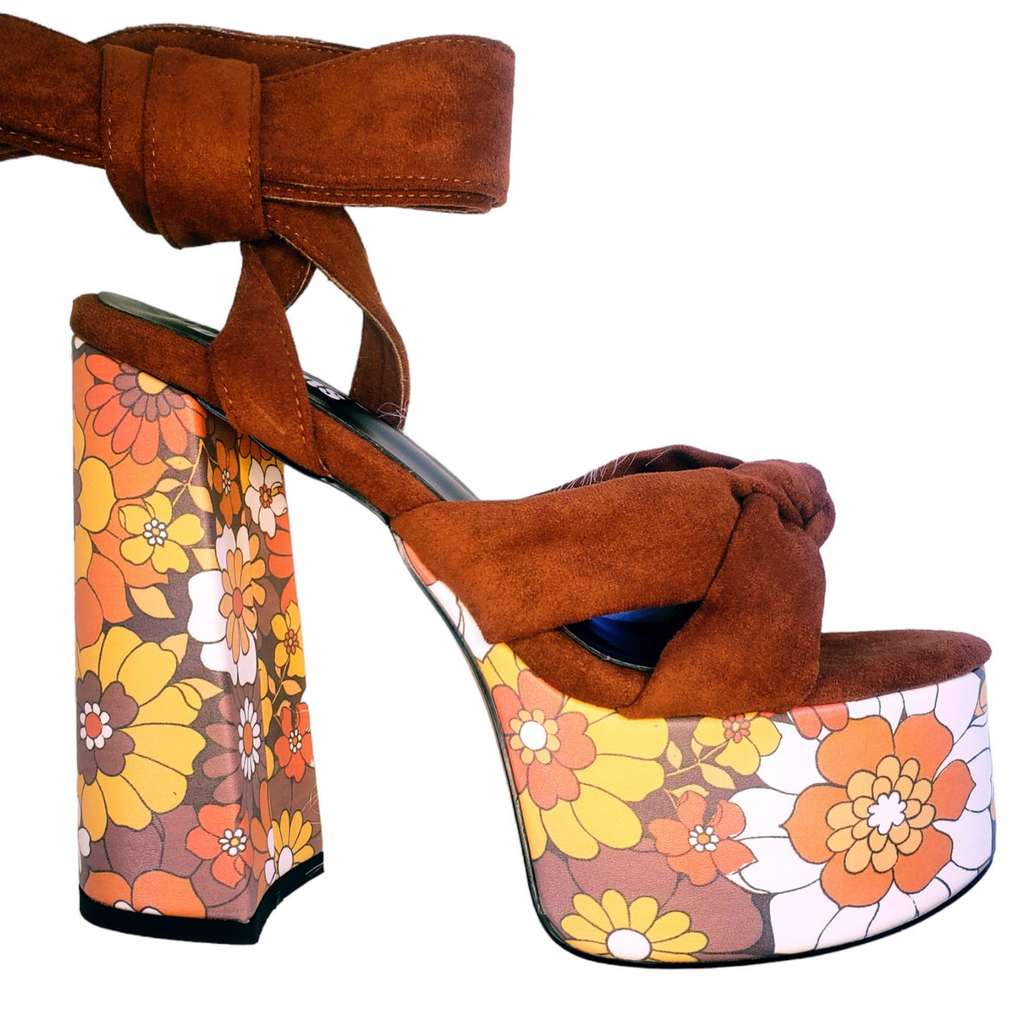Suede Floral Platform Heels