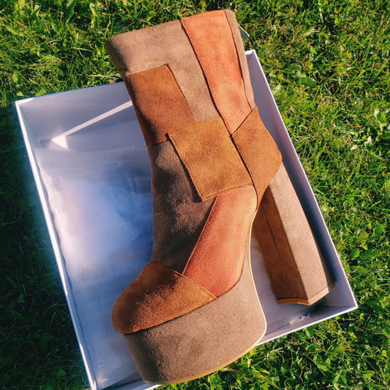 Yasmin Suede Patchwork Platform Boots Nectarine Dreams LLC