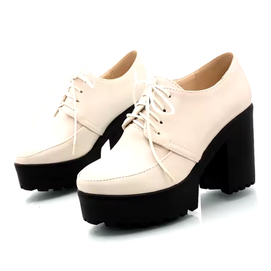 White Lace up Platform Oxford Heels (Made to Order)