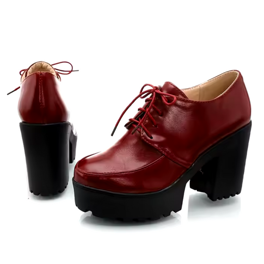 Red Lace up Platform Oxford Heels (Made to Order)