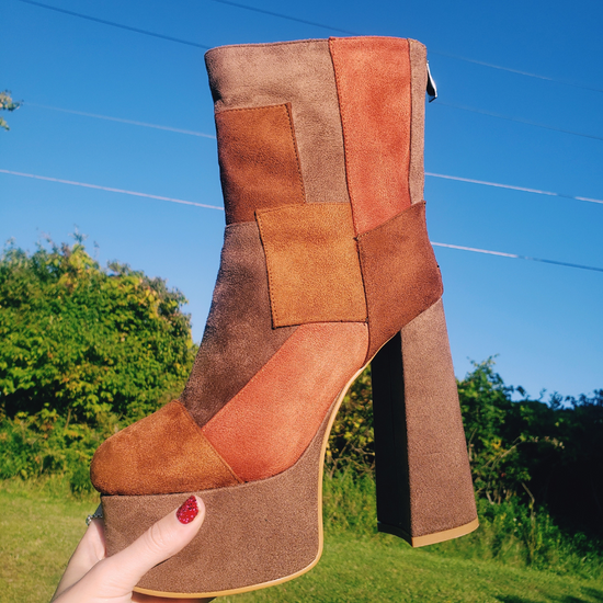 Yasmin Suede Patchwork Platform Boots Nectarine Dreams LLC