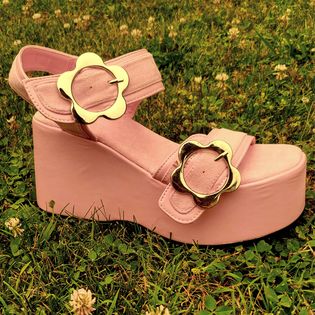 Ezra Pink Flower Platform Sandals (Made to Order)