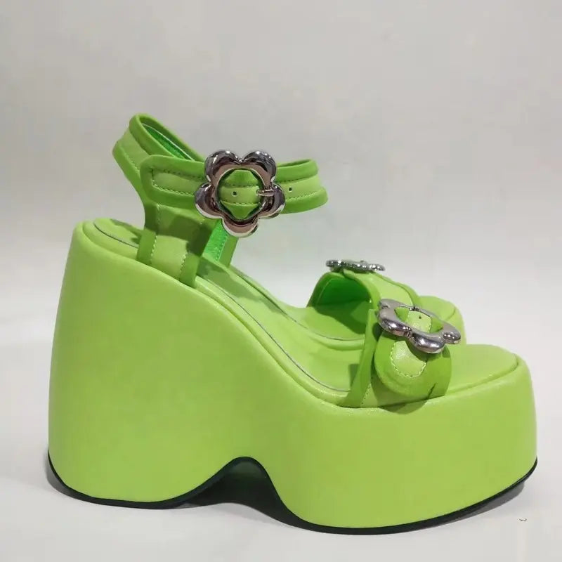 Pre Order Ezra Green Flower Platform Sandals