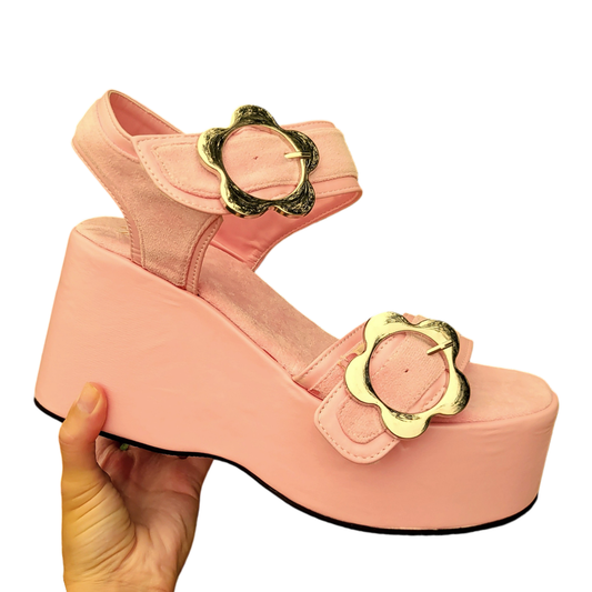 Ezra Pink Flower Platform Sandals (Made to Order)