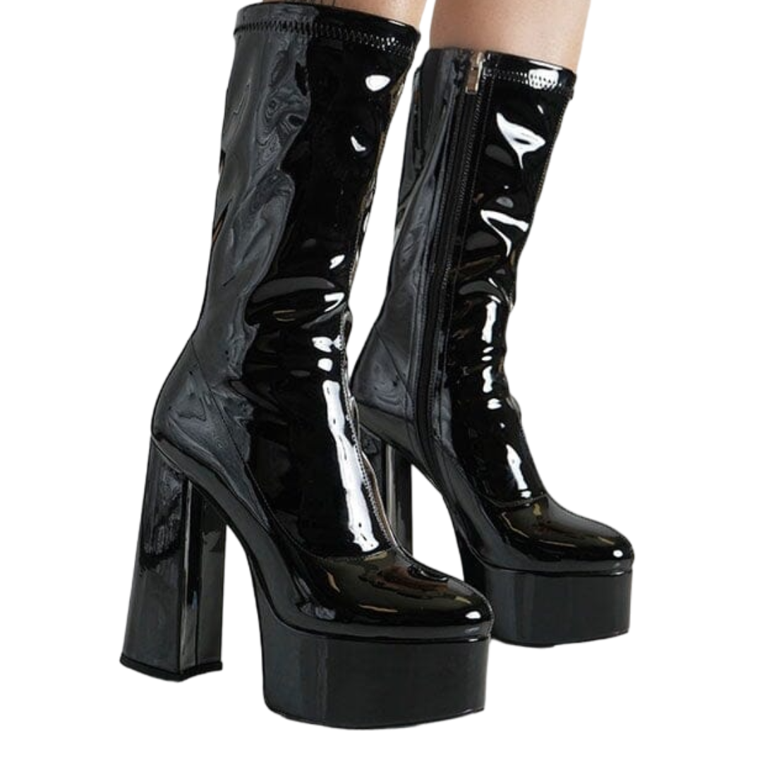 Twiggy Black Platform Gogo Boots