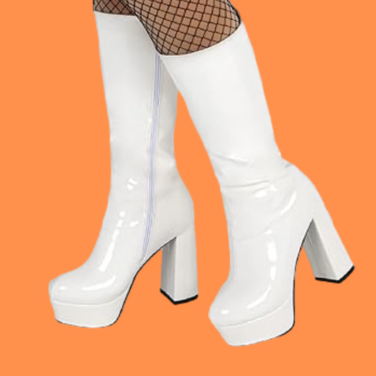 Twiggy White Platform Gogo Boots