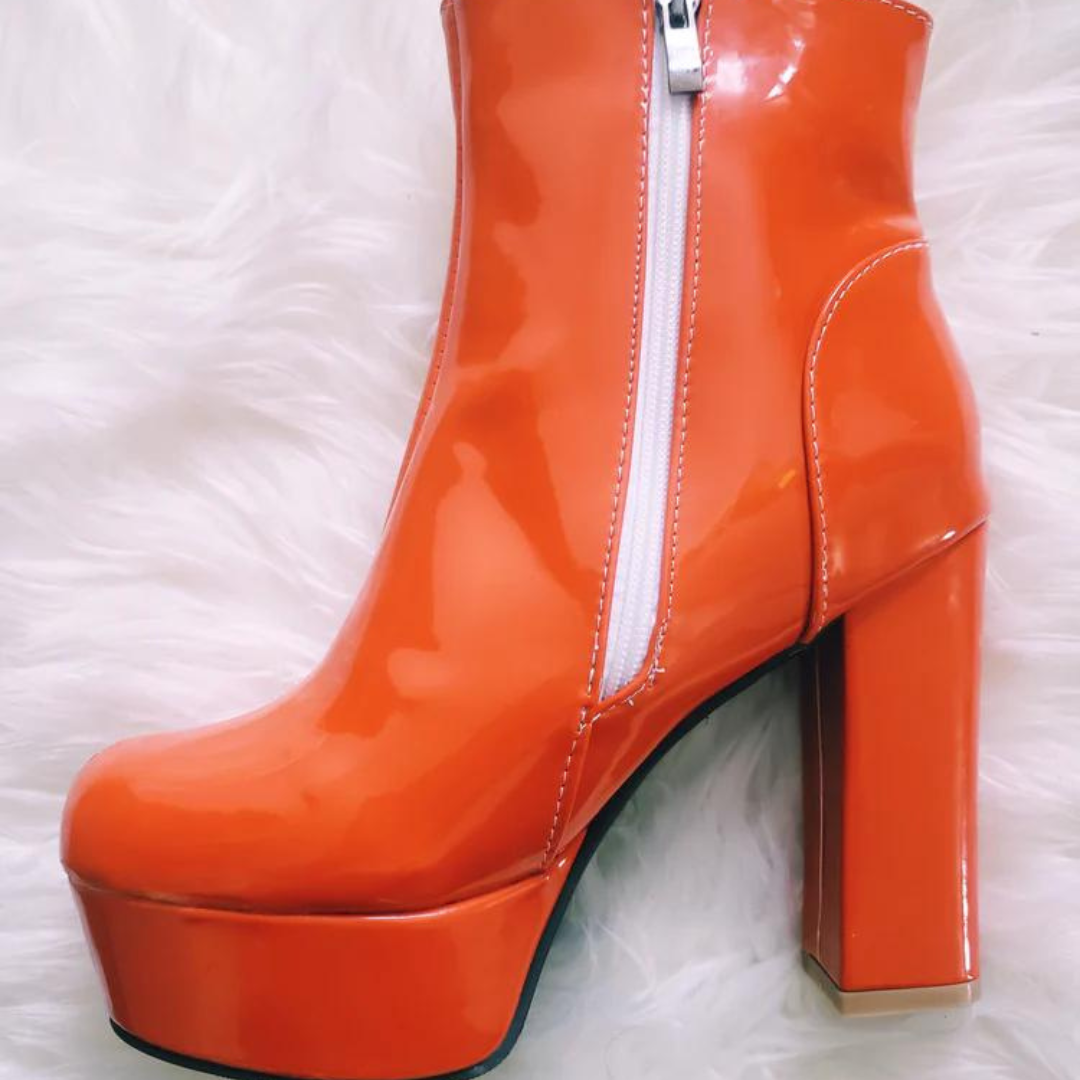 Orange Patent Leather Ankle Gogo Boots