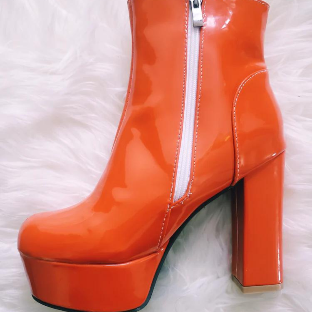 Orange Patent Leather Ankle Gogo Boots Pre-Order 7