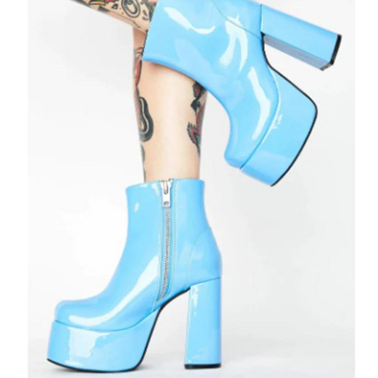 Pastel Blue Patent Leather Ankle Gogo Boots PRE-ORDER