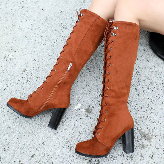 Cali Suede Lace Up Knee High Boots (Made to Order)
