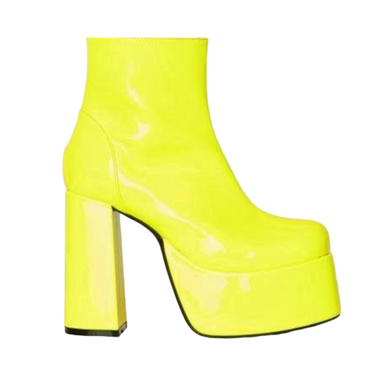 Yellow Patent Leather Ankle Gogo Boots